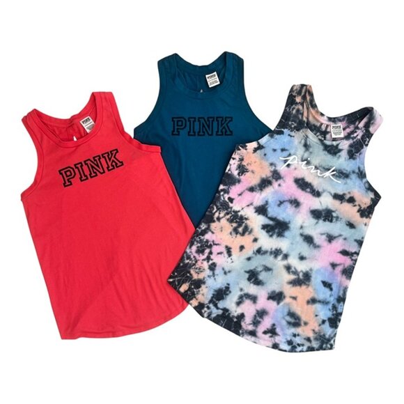 PINK Victoria's Secret Racerback Tanks! Lot of 3, XS, EUC! Red/Blue/Tie Dye - Picture 3 of 8